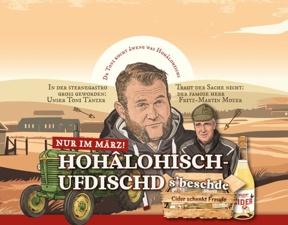 Hohâlohisch ufdischd: Toni Tänzer und Fritz-Martin Mozer mit Traktor und Cider, Märzkarte 2026